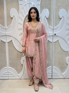 Old Rose Embroidered Silk Kurta Farshi Salwar Set