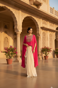 Fuchsia Pink Embellished Cape Drape Set