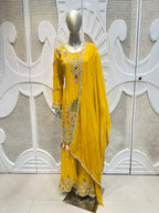 Haldi Yellow Scalloped Embroidered Silk Kurta Plazo Set