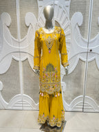 Haldi Yellow Scalloped Embroidered Silk Kurta Plazo Set