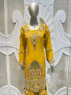 Haldi Yellow Scalloped Embroidered Silk Kurta Plazo Set