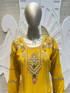 Haldi Yellow Scalloped Embroidered Silk Kurta Plazo Set