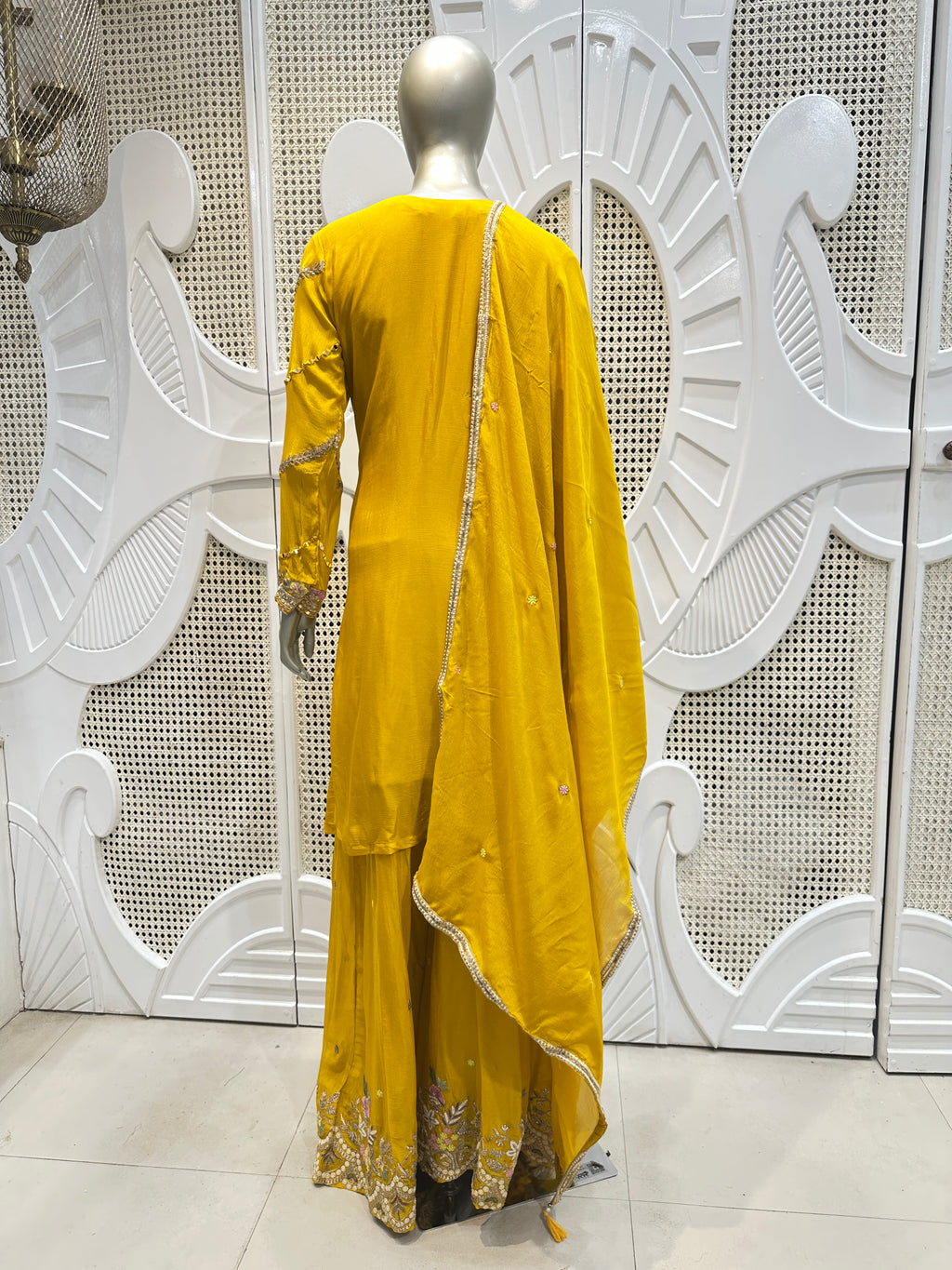 Haldi Yellow Scalloped Embroidered Silk Kurta Plazo Set