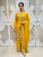 Haldi Yellow Scalloped Embroidered Silk Kurta Plazo Set