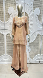 Pastel Peach Embroidered Silk Kurta Plazo Set