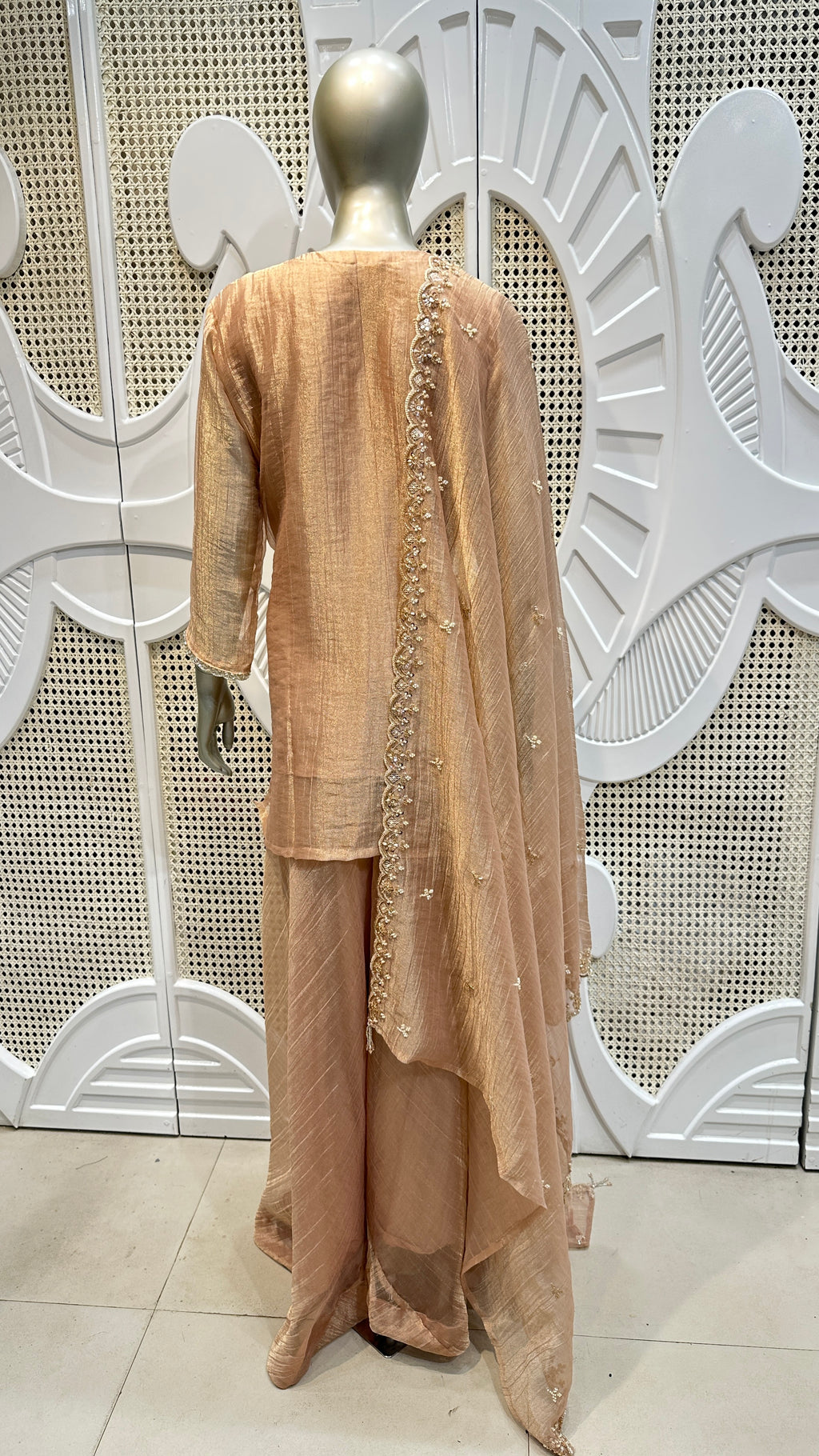 Pastel Peach Embroidered Silk Kurta Plazo Set