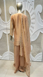 Pastel Peach Embroidered Silk Kurta Plazo Set
