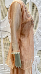 Pastel Peach Embroidered Silk Kurta Plazo Set