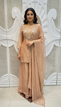 Pastel Peach Embroidered Silk Kurta Plazo Set