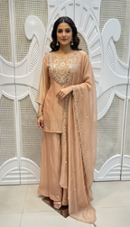 Pastel Peach Embroidered Silk Kurta Plazo Set