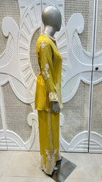 Mehendi Green Geometrical Embroidered Silk Kurta Plazo Set