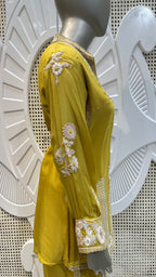 Mehendi Green Geometrical Embroidered Silk Kurta Plazo Set