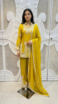 Mehendi Green Geometrical Embroidered Silk Kurta Plazo Set