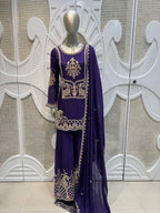 Royal Purple Paisley Embroidered Silk Kurta Plazo Set