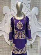 Royal Purple Paisley Embroidered Silk Kurta Plazo Set