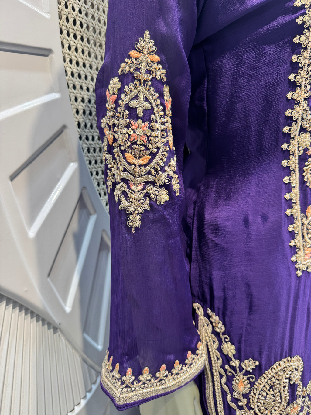 Royal Purple Paisley Embroidered Silk Kurta Plazo Set