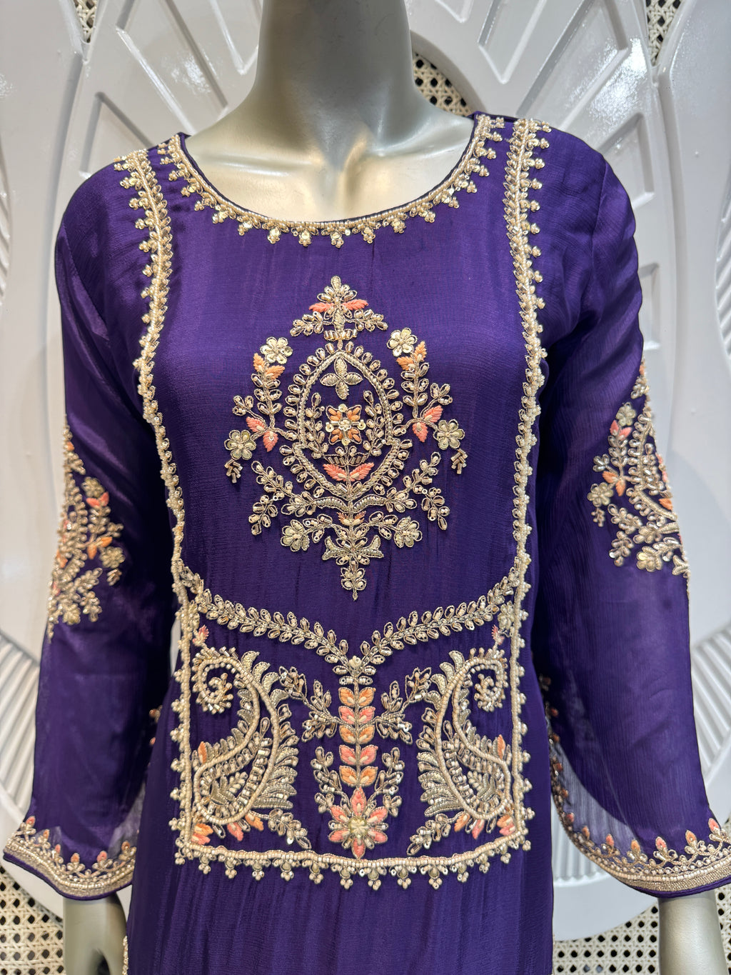 Royal Purple Paisley Embroidered Silk Kurta Plazo Set