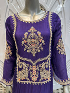 Royal Purple Paisley Embroidered Silk Kurta Plazo Set