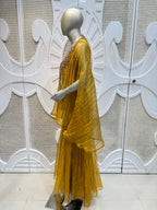 Mustard Crushed Silk Indo-Western Kaftan Sharara Set