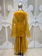 Mustard Crushed Silk Indo-Western Kaftan Sharara Set