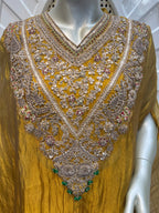 Mustard Crushed Silk Indo-Western Kaftan Sharara Set