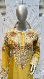 Mustard Yellow Floral Paisley Embroidered Silk Sharara Set