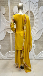 Mustard Yellow Floral Paisley Embroidered Silk Sharara Set