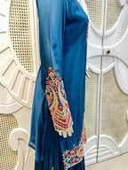 Prussian Blue Royal Paisley Embroidered Silk Sharara Set