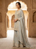 Sage Green Geometric Embroidered Silk Sharara Set