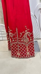 Ruby Red Baroque Embroidered Silk Sharara Set