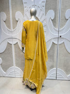 Mustard Yellow Pastel Embroidered Silk Sharara Skirt Set