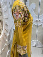 Mustard Yellow Pastel Embroidered Silk Sharara Skirt Set